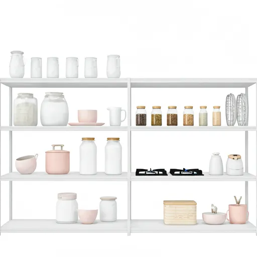 Kitchen shelving with neatly arranged containers